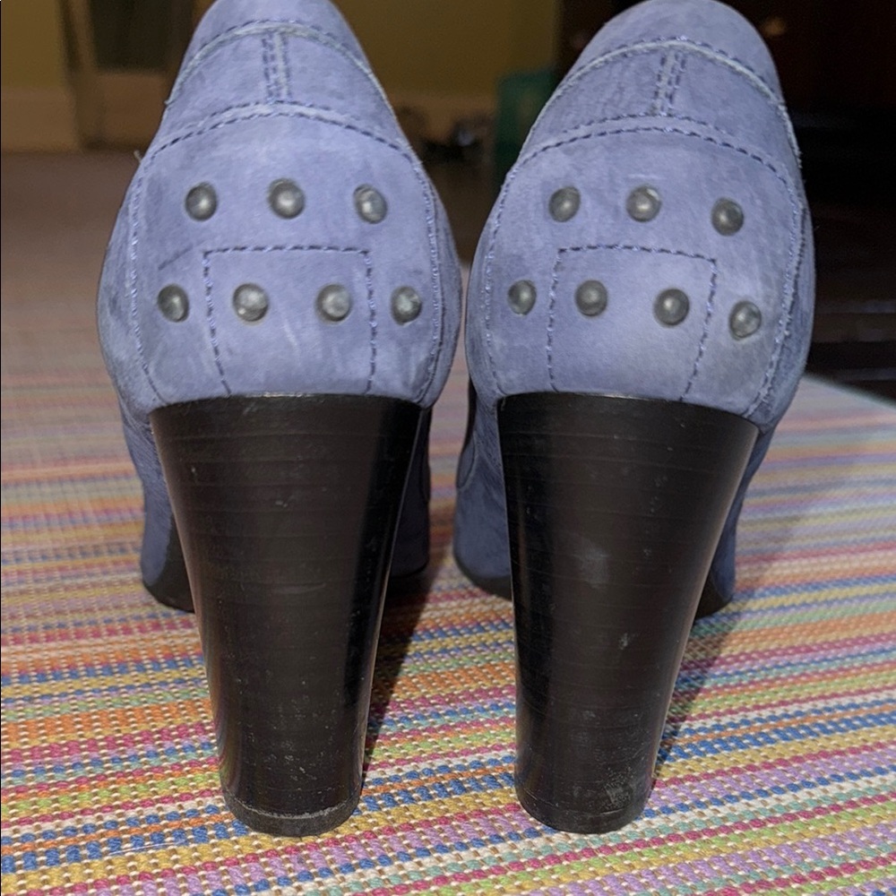 Tod's Blue Suede Loafers with Horsebit Detail NWOT 38 1/2 - Picture 3 of 9